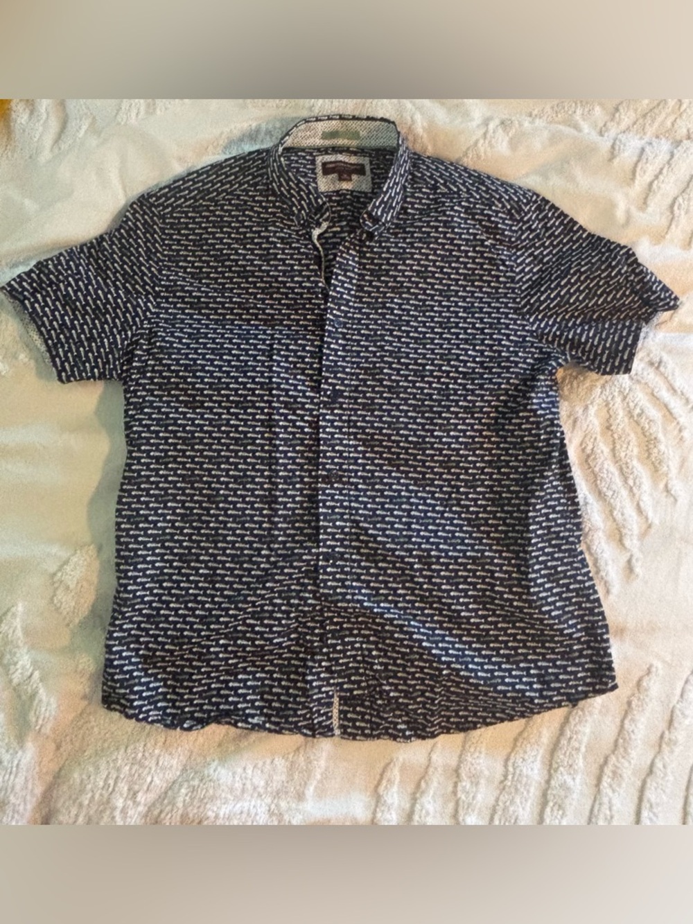 Johnston & Murphy Navy Short-Sleeve Button-Down, Fish Bone Print - Picture 16 of 16